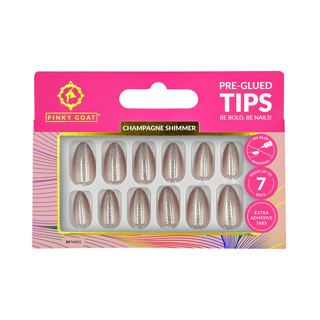 PINKYGOAT TIPS - PRE GLUED - CHAMPAGNE SHIMMER