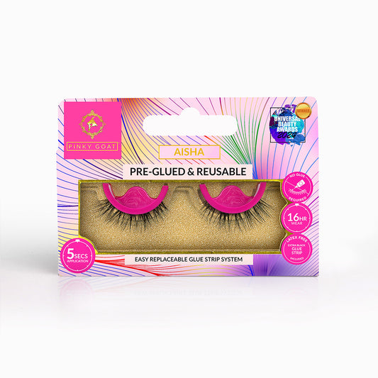 AISHA Pre-Glued Natural Curl Lashes – Soft & Reusable