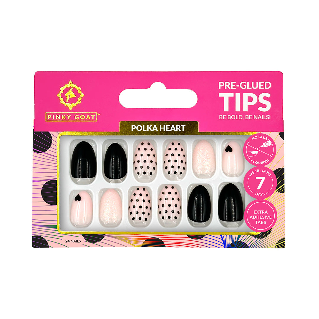 PINKYGOAT TIPS - PRE GLUED - POLKA HEART