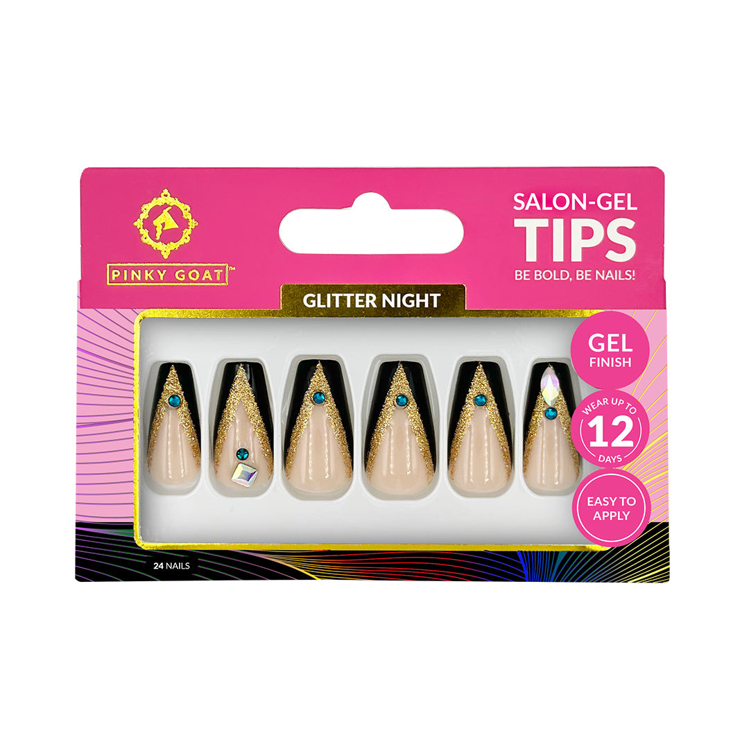 PINKYGOAT TIPS - SALON GEL with GLUE - GLITTER NIGHT